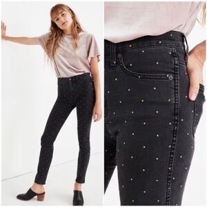 Madewell Jeans 10” High Rise Skinny Jeans Black Gold Metallic Dots Size 27
